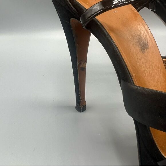 Gucci Suede Leather Trim T-Strap Stiletto Strappy Platform Sandal Black - Picture 6 of 11